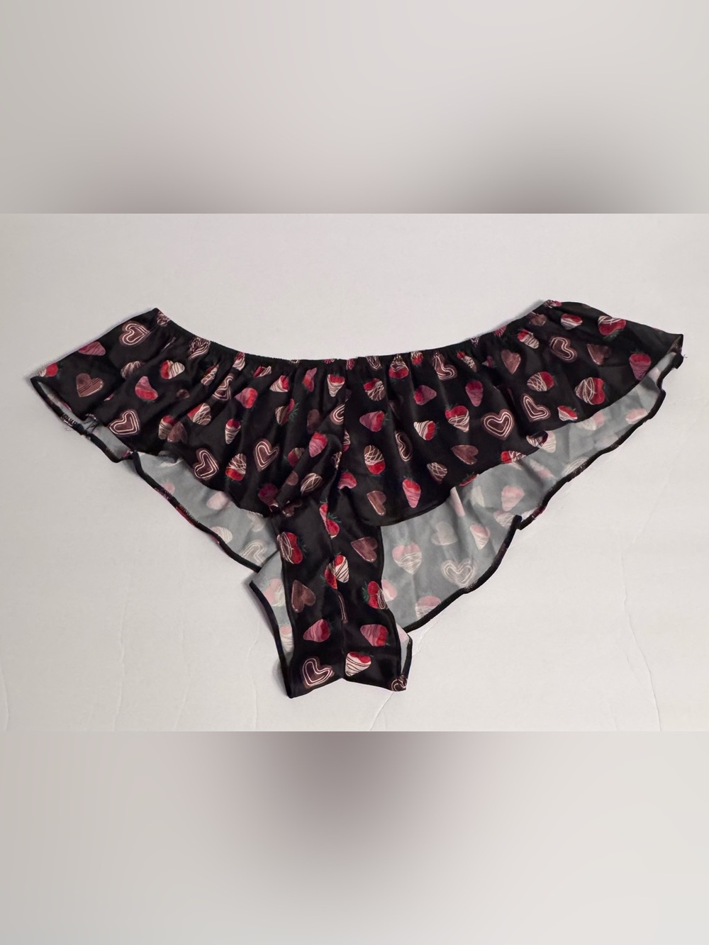 Victoria's Secret Black Ruffle Cheeky Panty with Chocolate Covered Strawberries